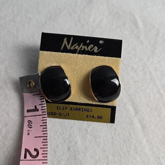 Napier Black Oval & Blue Circles Set of 2 VTG Costume Earrings Screw Clip On - Picture 5 of 11